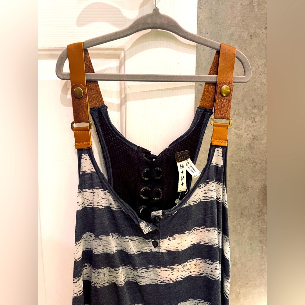 NWT free people summer long tank top stripe skirt dress with leather buckle